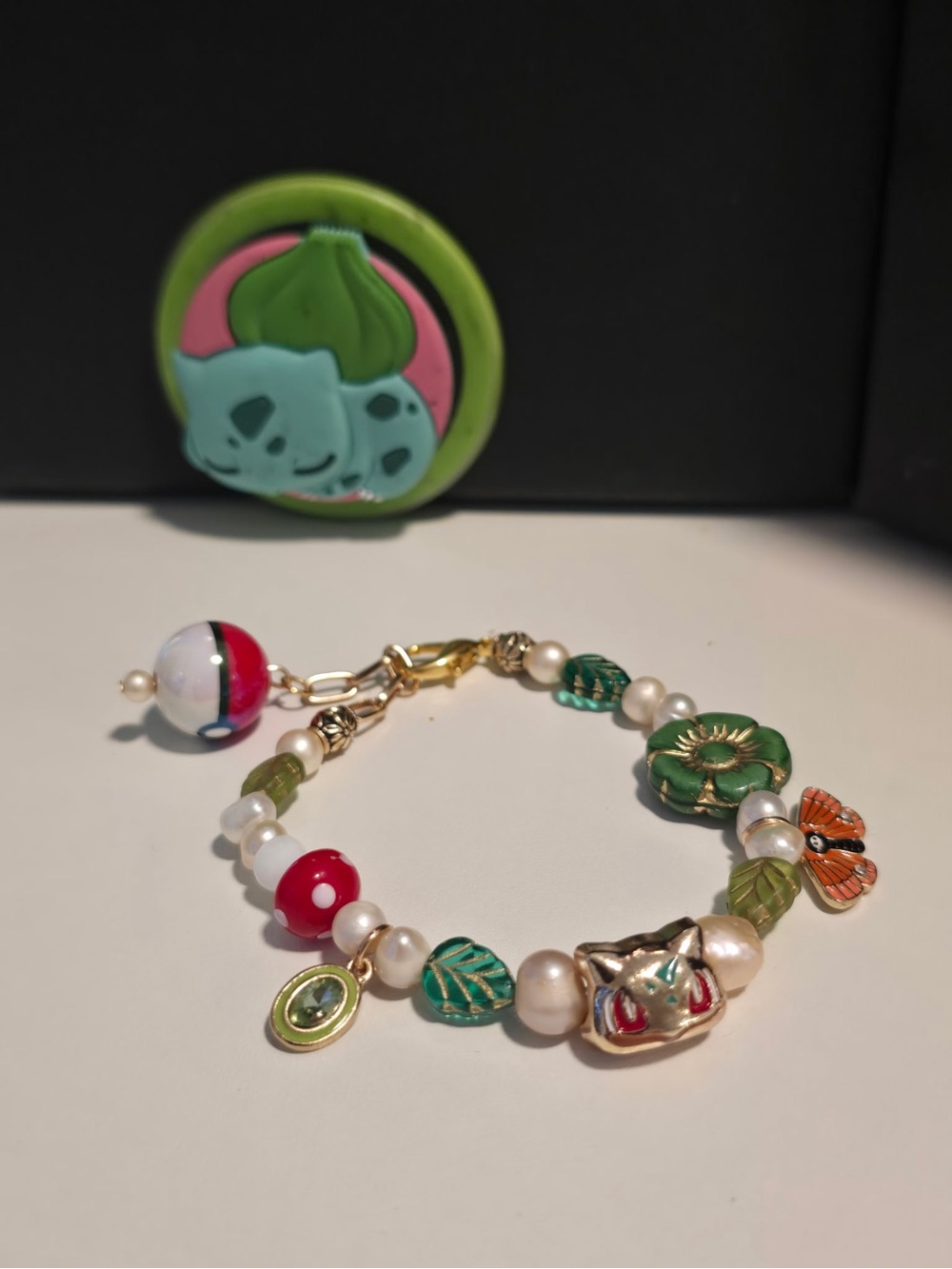 Custom Pokemon Bulbasaur Nature Charm Beaded Bracelet - unisex